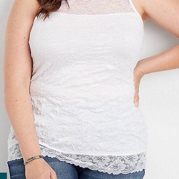 Maurices White Plus Size Solid Lace Trim Crinkle Cami - Picture 2 of 4